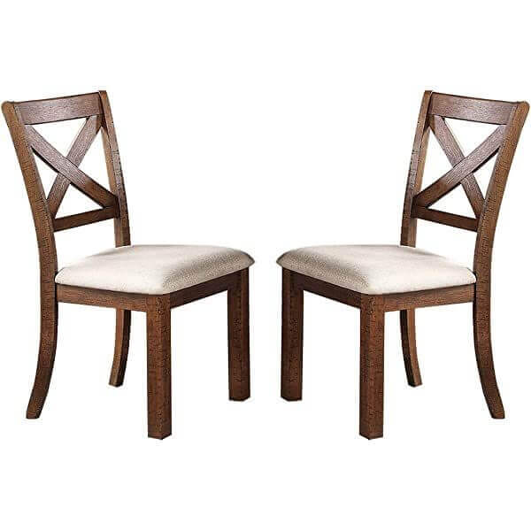 Juego de sillas de comedor de 2 piezas; Acabado marrón natural, madera maciza, diseño exclusivo en X.