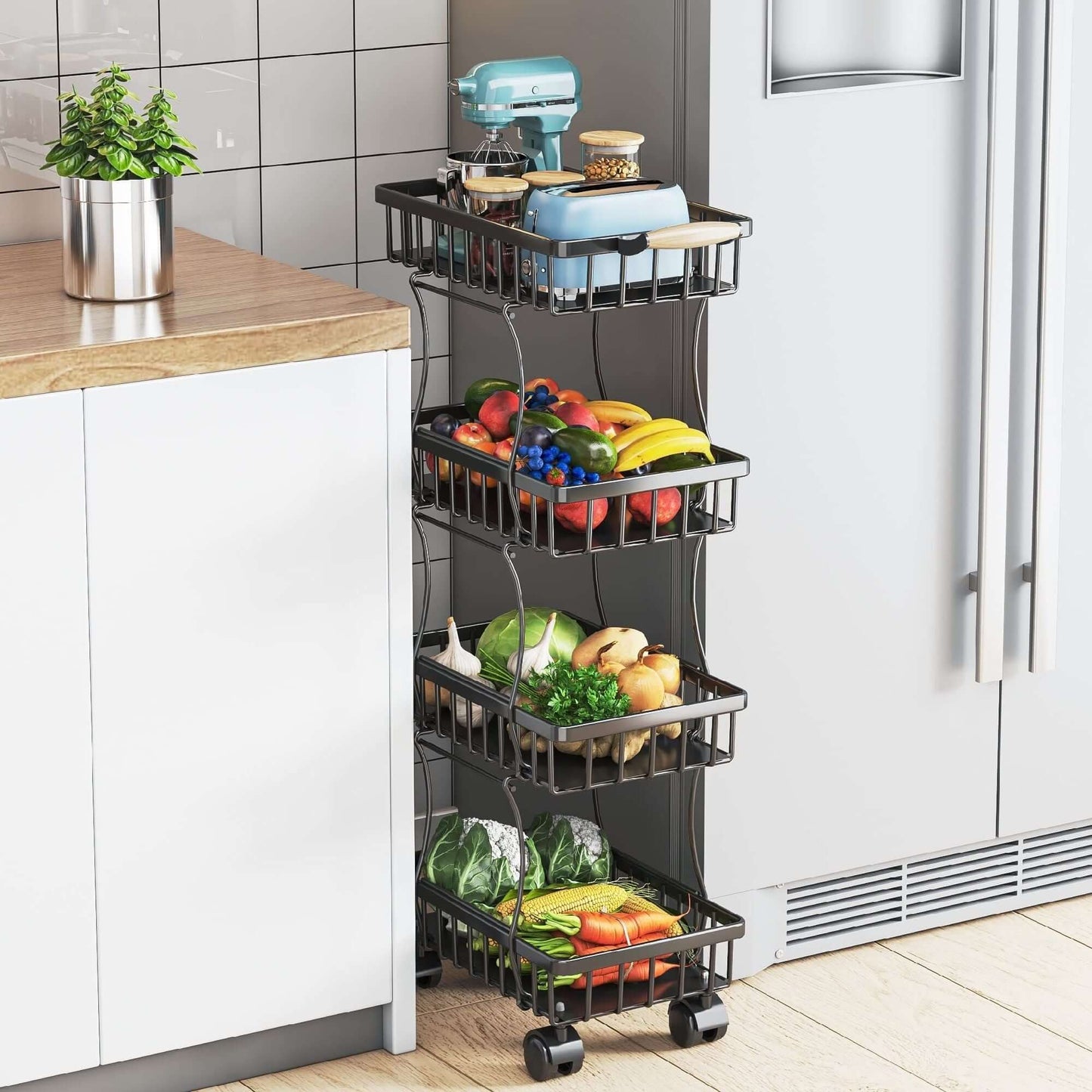 Fruit/Vegetable Basket Storage Cart on Wheels