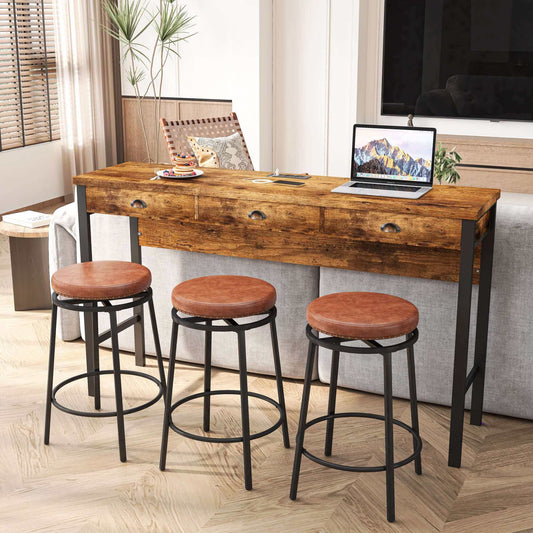 Bar Kitchen Table Set w/ Power Outlets; w/ Circular Stools, 3-Drawer