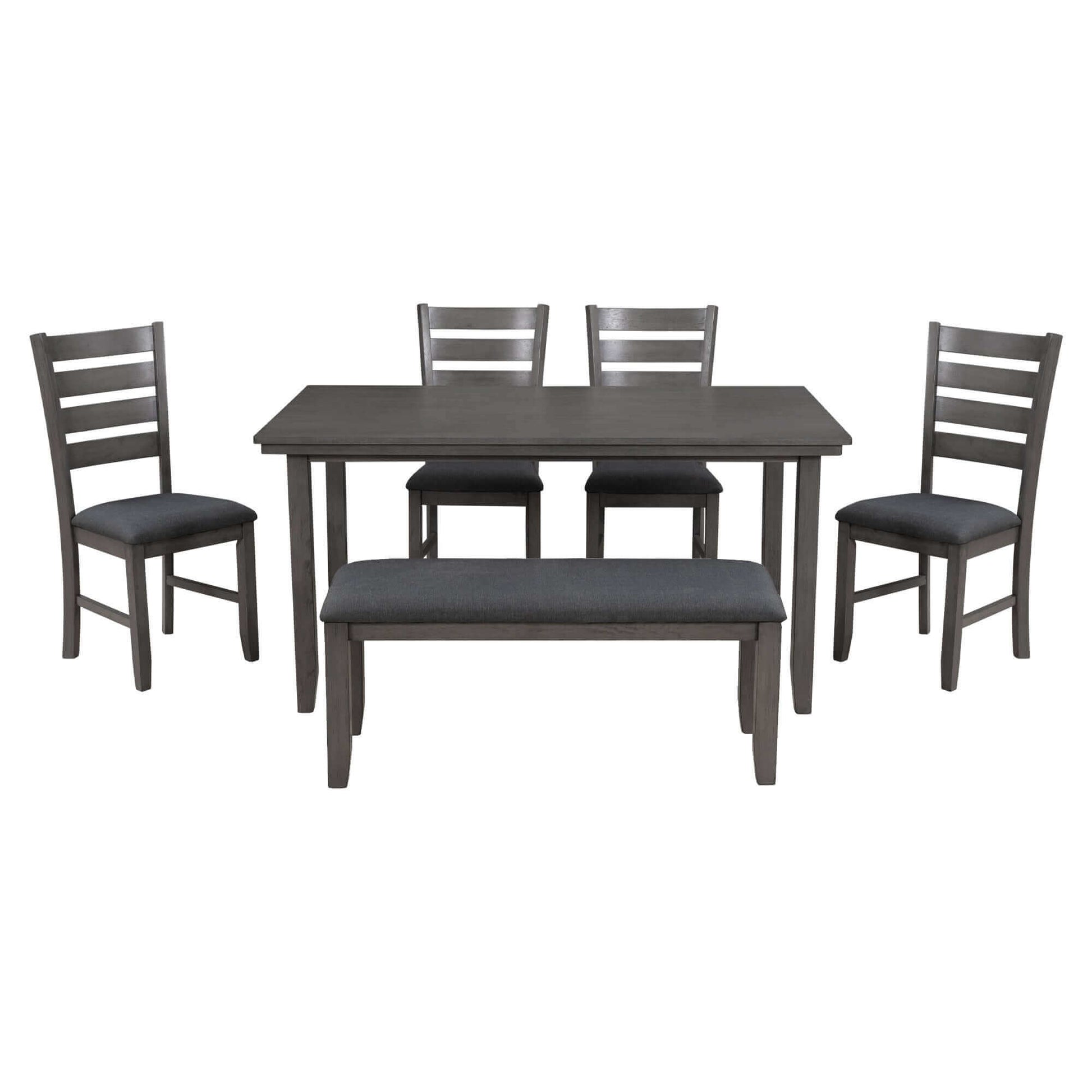 Farmhouse - Juego de mesa de cocina de estilo rústico de 6 piezas, juego de  mesa de comedor de madera maciza con 4 sillas tapizadas y banco para 6