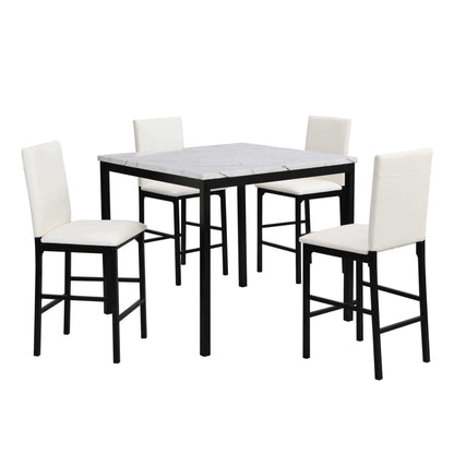 White Upholstered Counter Height Chairs Set 4pc Set Black Metal Frame