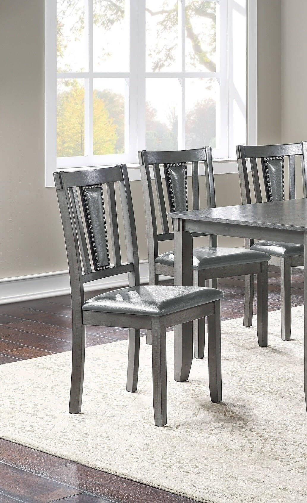6pc Set Dining Table Set; 4x Side Chairs with Bench, Gray Color