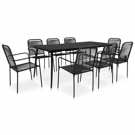 9 Piece Patio Dining Set; Cotton Rope and Steel Black