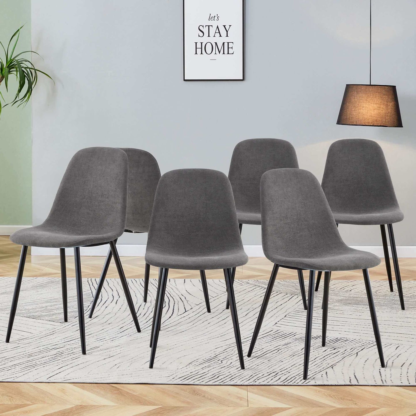 Set of 6 Modern Medieval Style Chairs in dark gray for kitchens, lounges, and breakrooms with stylish design and comfortable seating