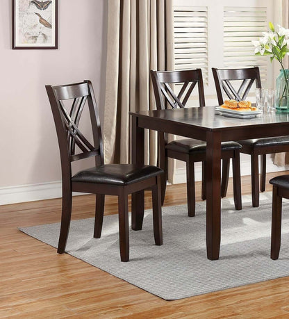 juego de comedor de 7 piezas; 6 sillas laterales, acabado espresso, asientos acolchados