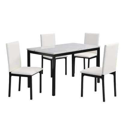 White Upholstered Chairs Set Black Metal Frame (4pc Chairs Only)