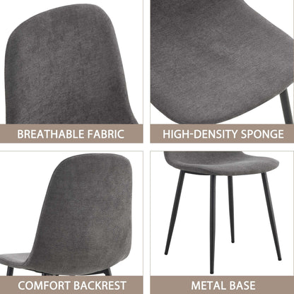 Modern Medieval Style Chair features - breathable fabric, high-density sponge, comfort backrest, metal base, set of 6 dark gray chairs