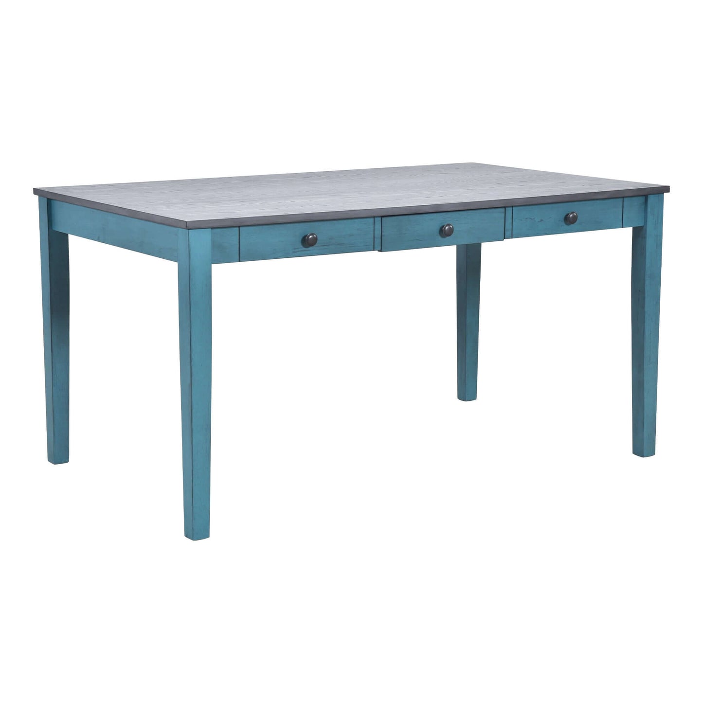 TOPMAX Mid-Century dining table with antique blue finish, part of 6pc set with chairs and bench, perfect for dining room elegance and functionality.