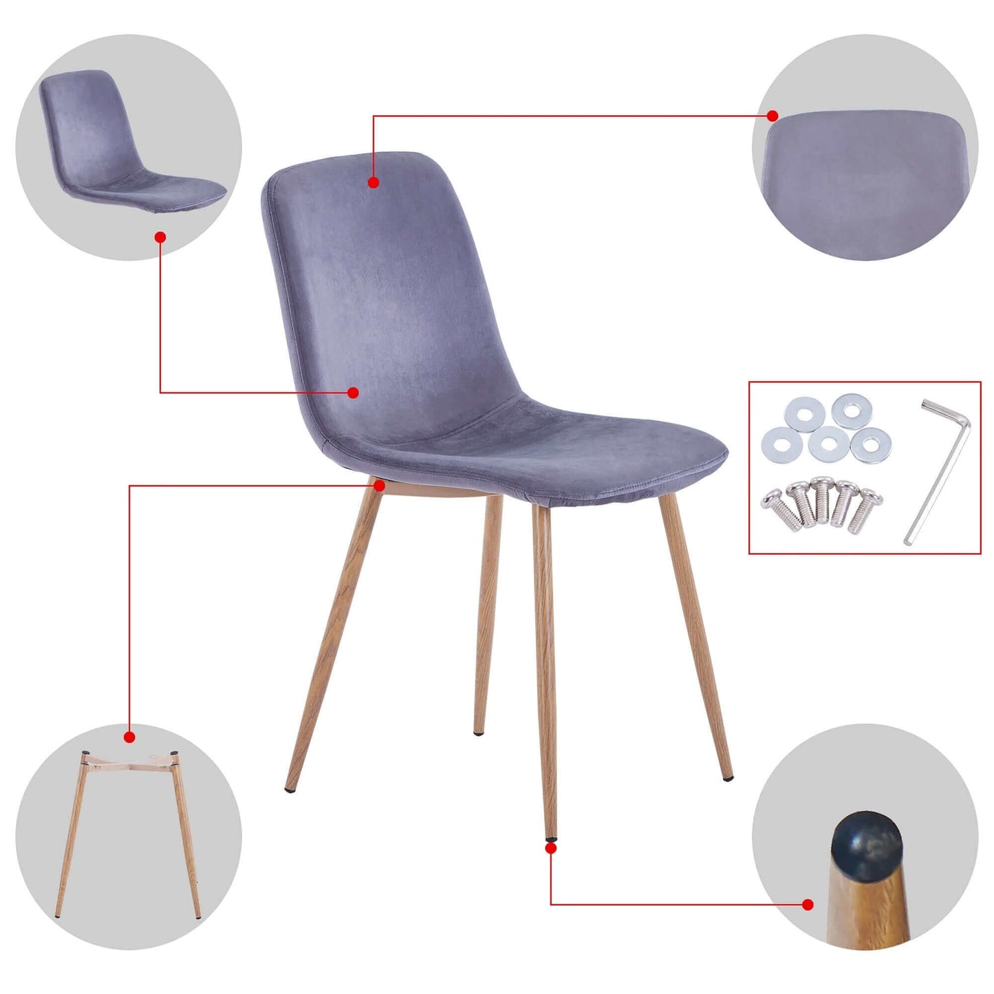 Silla De Comedor/Sentado; Ideal para cafeterías, oficinas, recepción; 4 piezas (GRIS)