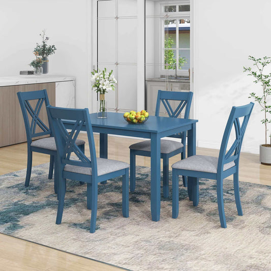 TOPMAX 5pc Rustic Minimalist Wood Dining Table Set; Blue
