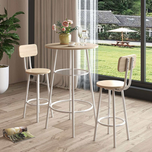 3-pc Bar Table Set; Equipped w/ 2 bar stools, (White Framed)